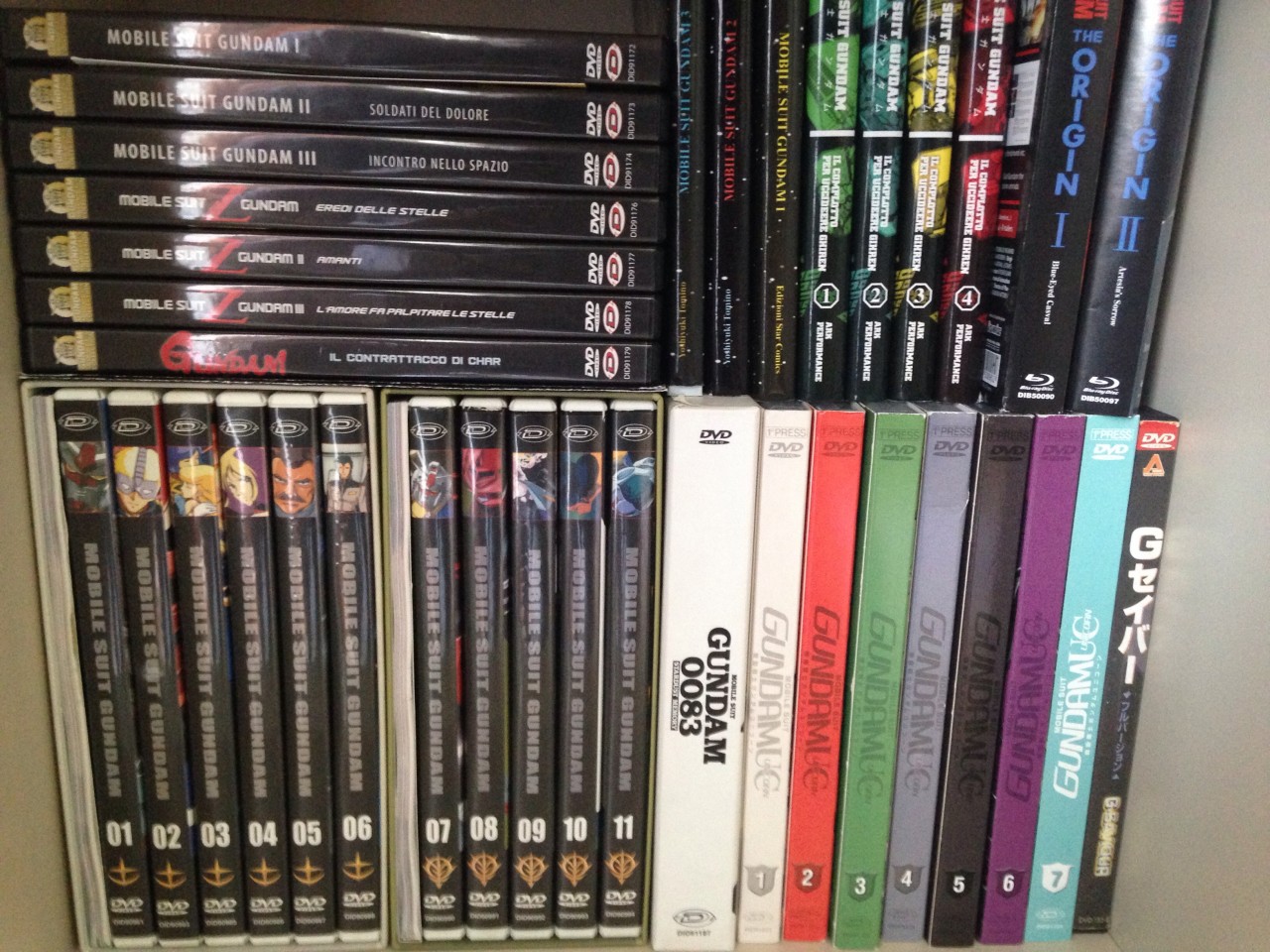 I dvd/blu ray italiani, i tre romanzi, i manga del Complotto, il rarissimo G-Saviour in dvd...